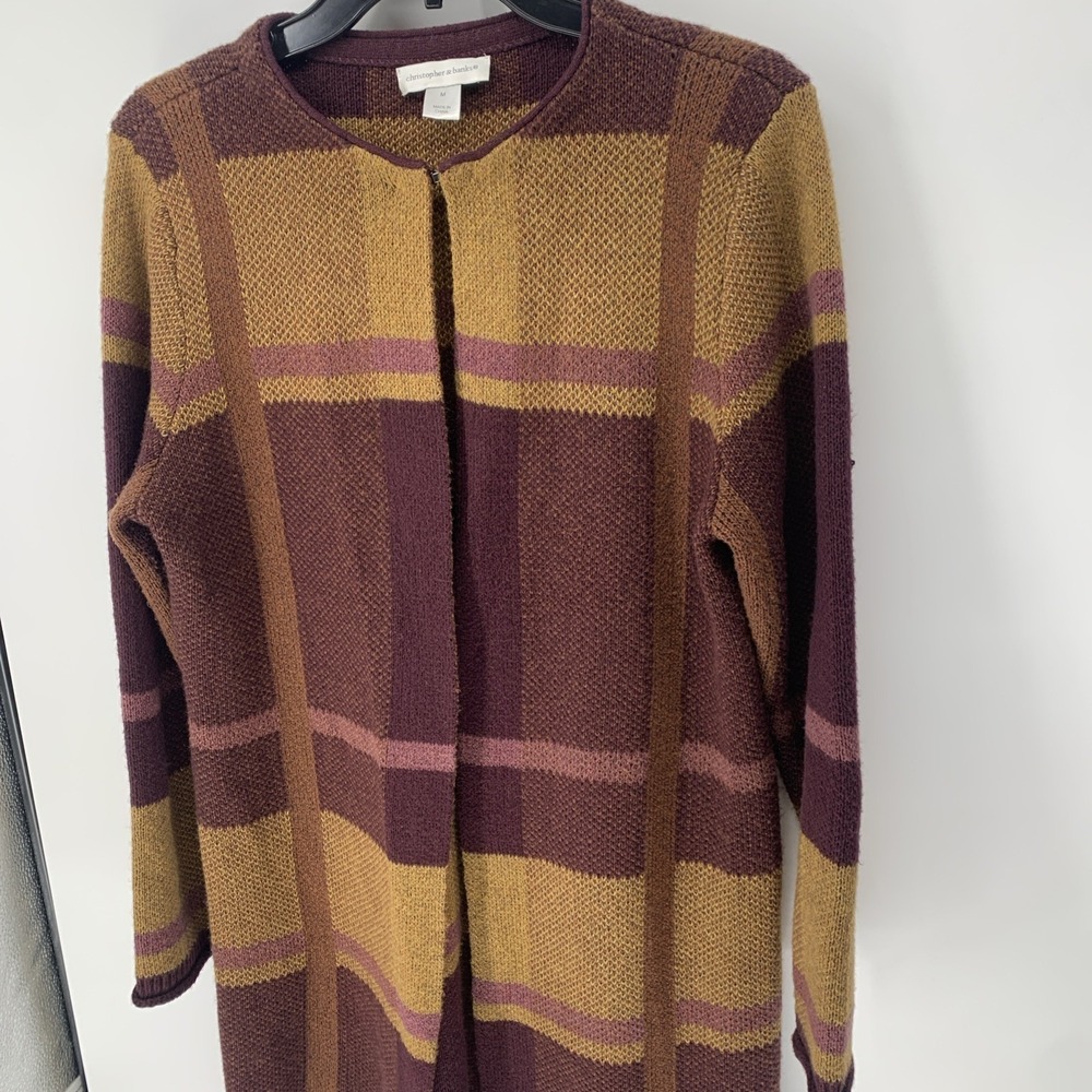 Women's  Knitted Open Cardigan Sweater Christopher & Banks Long Sleeve Medium